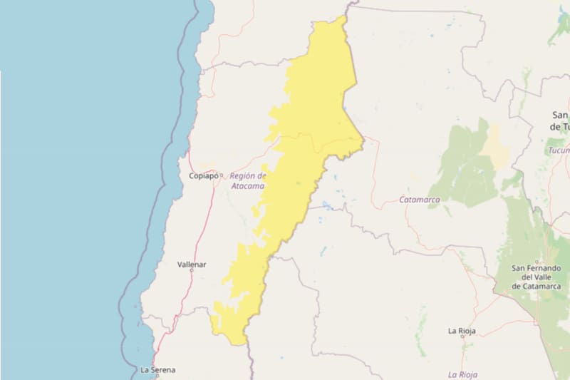 El fenómeno dejará vientos de entre 70 y 90 km/h durante el viernes 26 de septiembre en Atacama. Créditos: DMC.