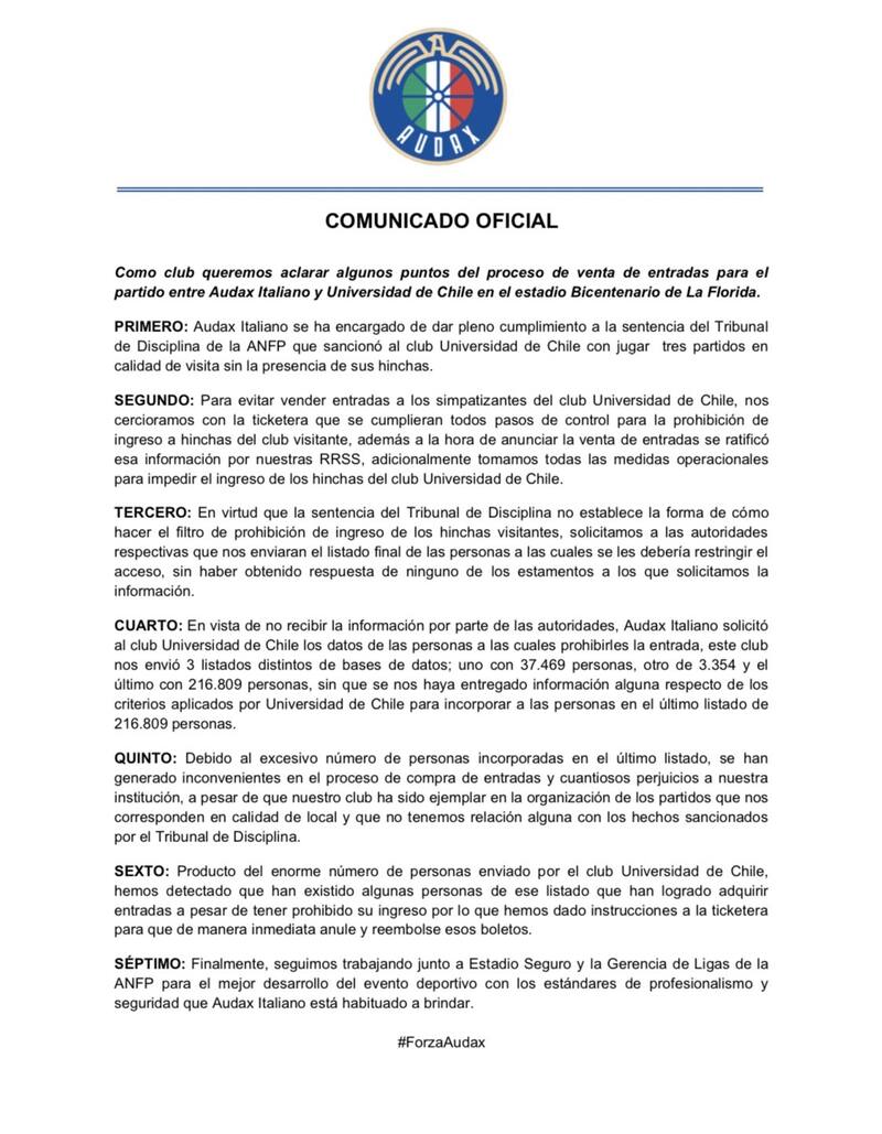 El comunicado de prensa del cuadro itálico