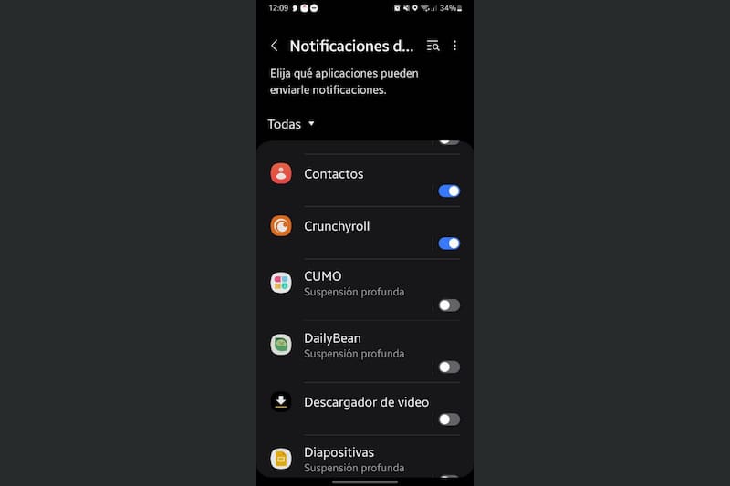 Podrás seleccionar cualquier aplicación para desactivar sus notificaciones.