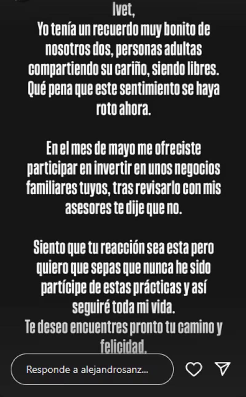 La historia subida por el cantante español ante la fuerte acusación en su contra.