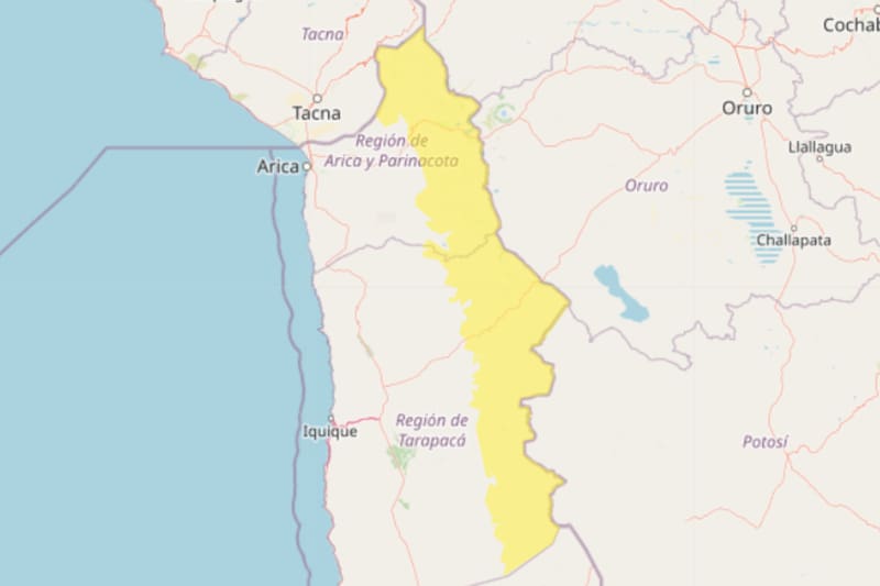El evento meteorológico se desarrollará en el sector cordillerano de Arica y Parinacota y Tarapacá. Créditos: DMC.