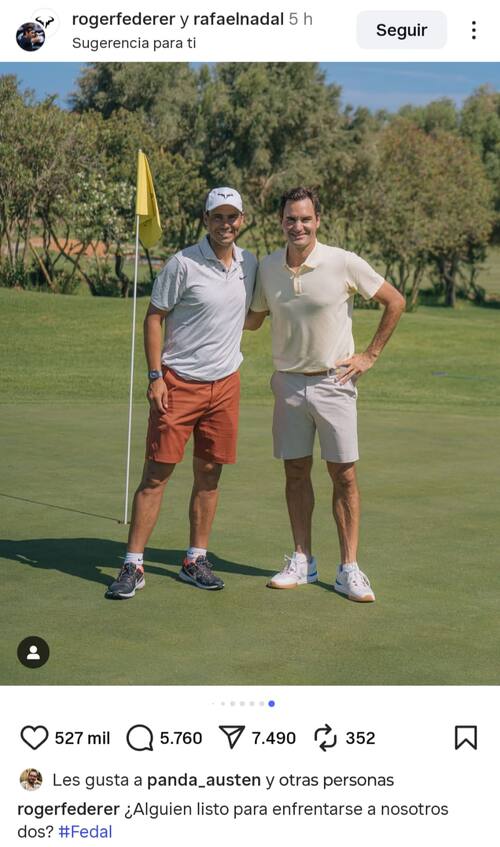 Federer y Nadal jugando golf.