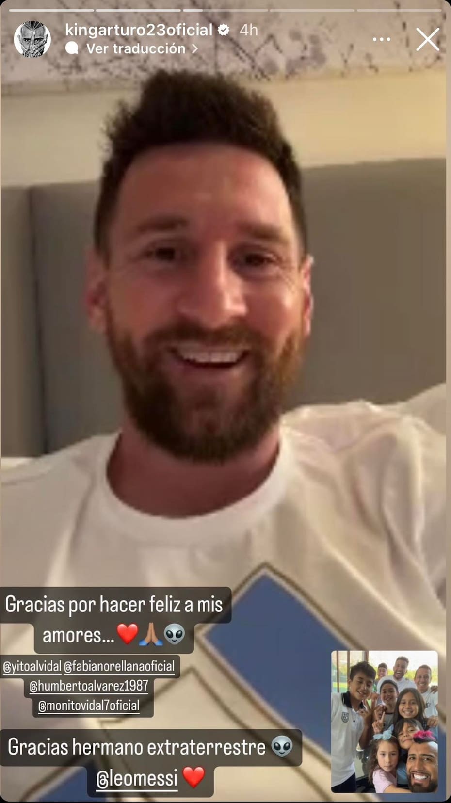 Captura de la historia de Instagram que compartió Arturo Vidal con Lionel Messi.