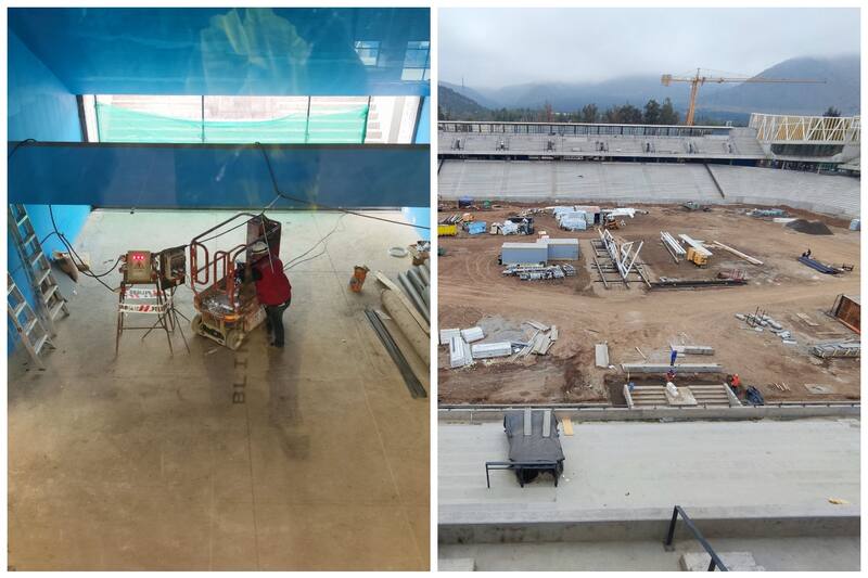 La salida de los jugadores desde los palcos del nuevo San Carlos de Apoquindo. (Créditos: @Mr_efe)