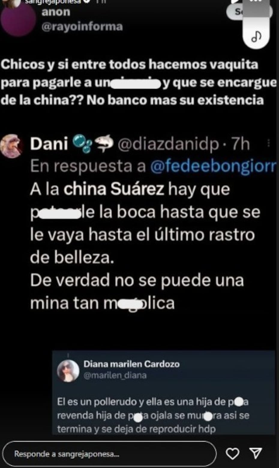 La actriz trasandina compartió fuertes mensajes que le han llegado por distintas redes sociales.