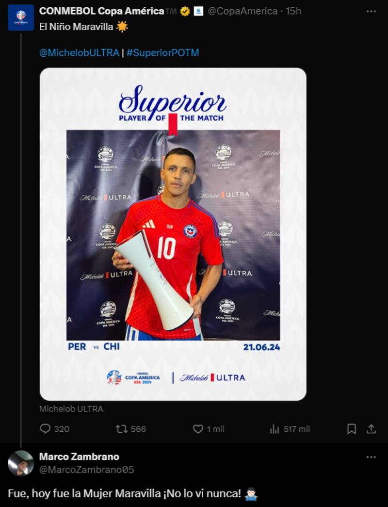 El ácido comentario de Marco Zambrano en contra de Alexis Sánchez tras el partido de Chile vs Perú en Copa América
