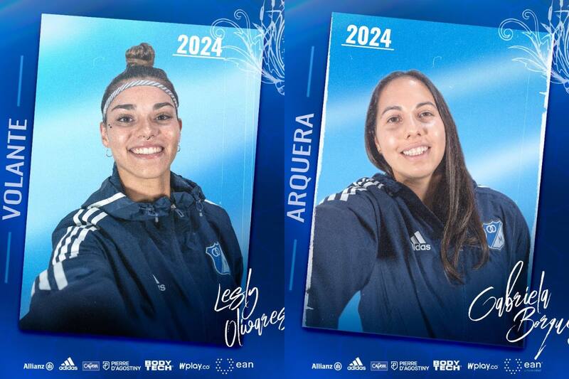 Lesly Olivares y Gabriela Bórquez, dos futbolistas chilenas que defenderán a Millonarios de Bogotá en 2024.