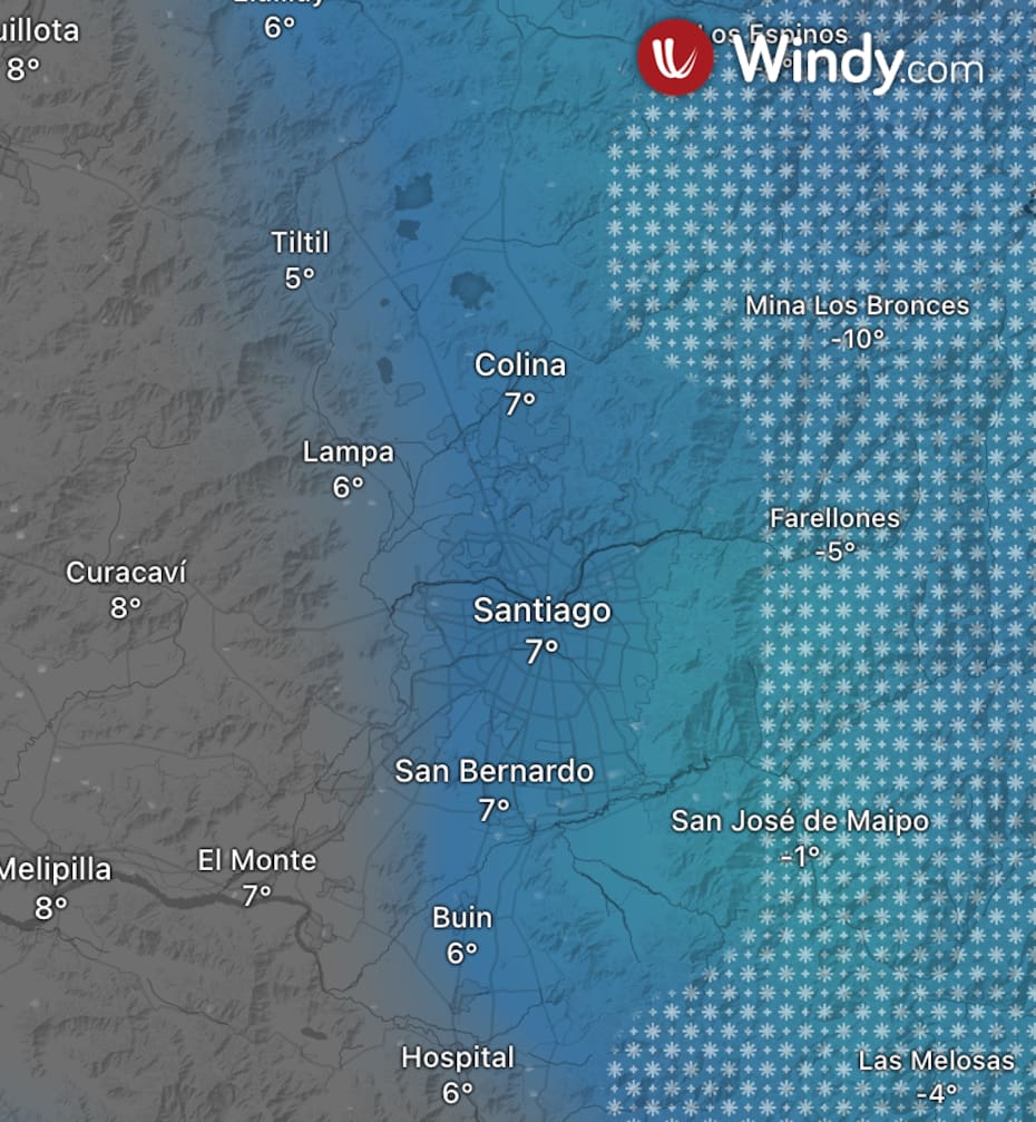 La aplicación del clima adelanta más de 10 milímetros de precipitaciones para el próximo martes en la Región Metropolitana.
