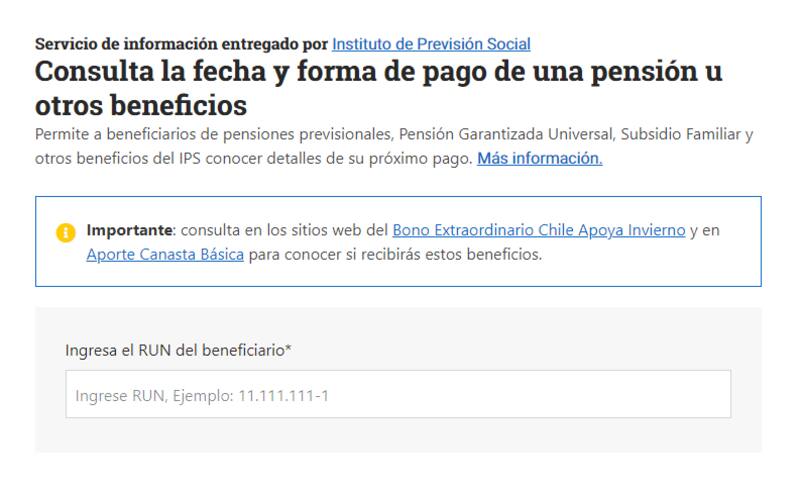 Así luce la página para consultar si eres beneficiario. Créditos: Chile Atiende.