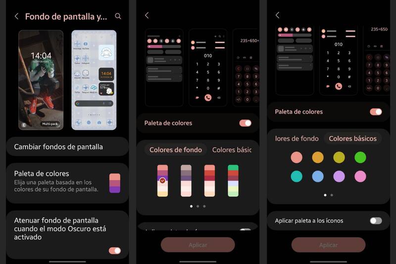 Podrás elegir entre paletas específicas o colores básicos.