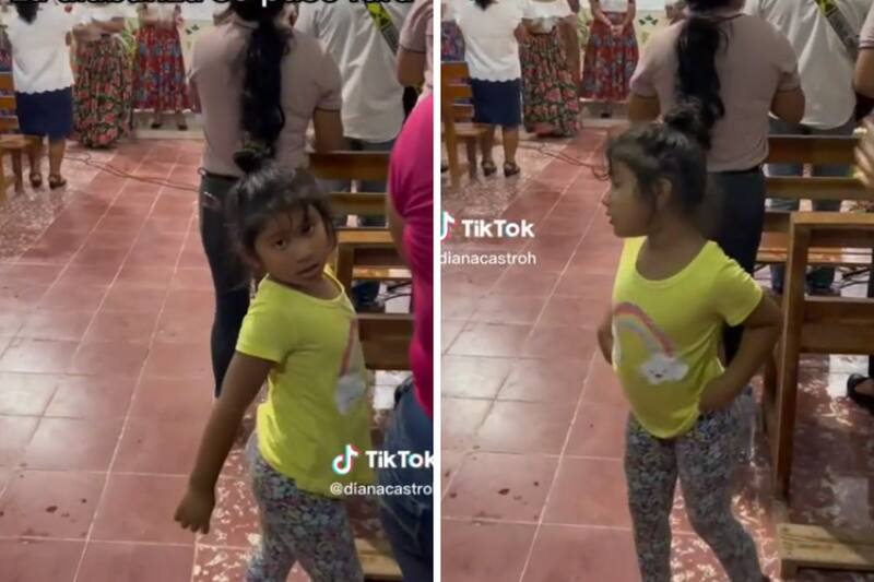 La pequeña estaba bailando en la iglesia.