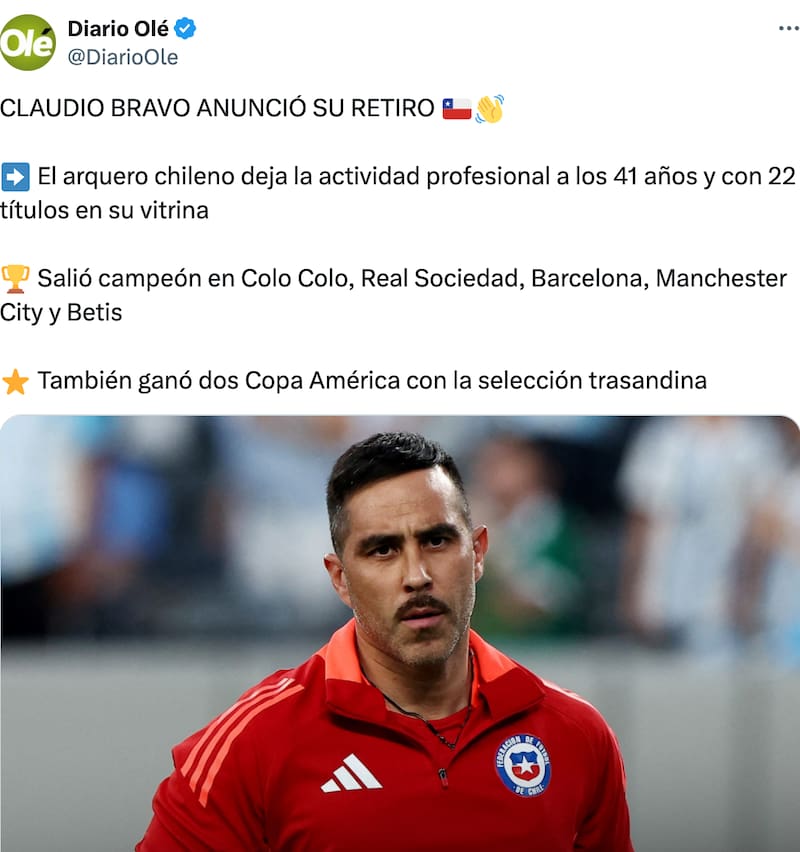 Olé de Argentina le dedicó a Claudio Bravo un posteo en redes sociales.