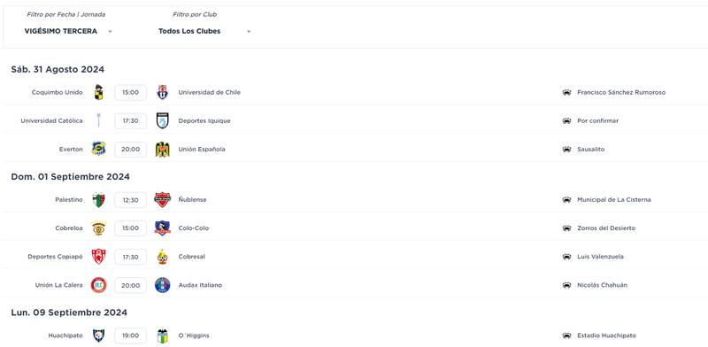 Programación fecha 23 del Campeonato Nacional 2024