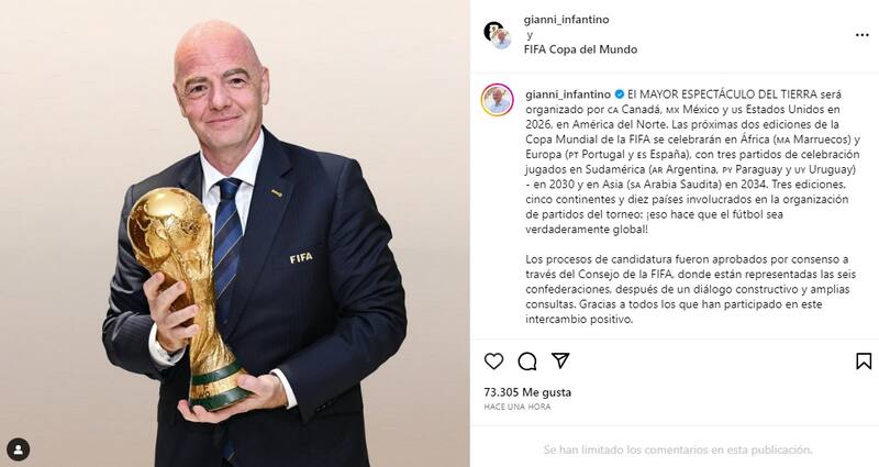 El presidente de FIFA publicó la noticia en redes sociales.