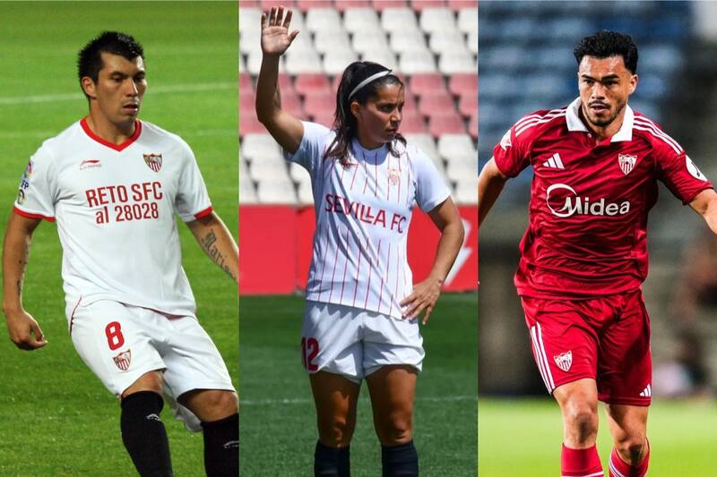 Gary Medel, Karen Araya y Gabriel Suazo, tres de los nueve chilenos que han estado en el cuadro hispalense.