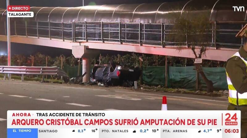 Cristóbal Campos sufrió un grave accindet y así quedó su vehículo. Foto: Captura TVN.