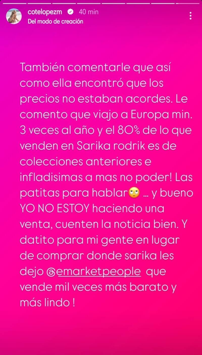 a través de sus historias de Instagram.