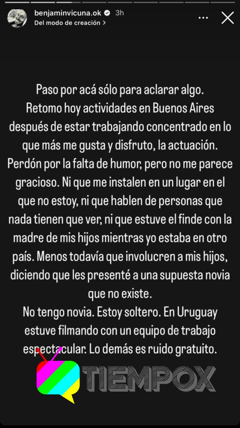 Historia de Instagram de Benjamín Vicuña