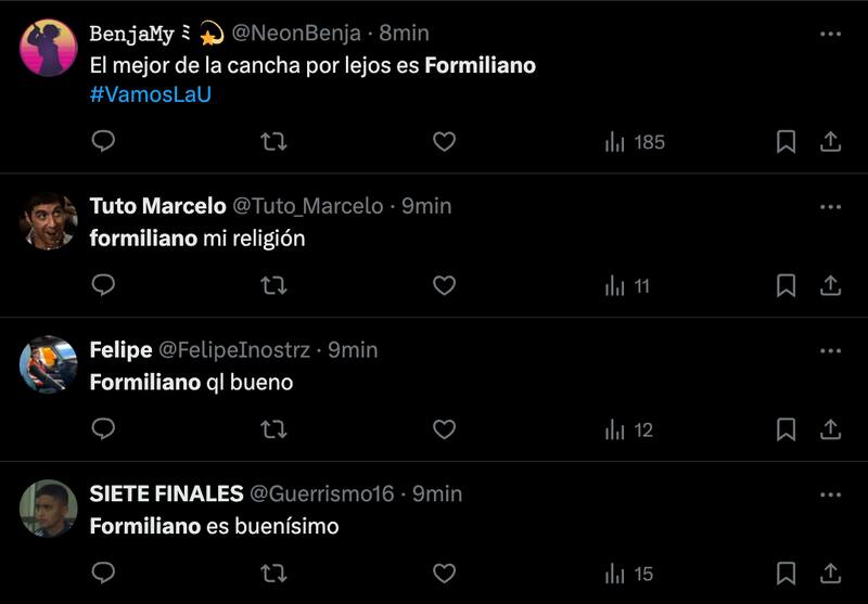 Fabricio Formiliano fue elogiado por los hinchas de la U.