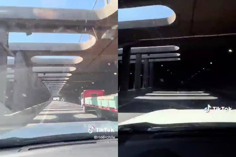 Conductor reclama por tragaluces en la Autopista Central. Foto: Captura de video TikTok @riderchile.