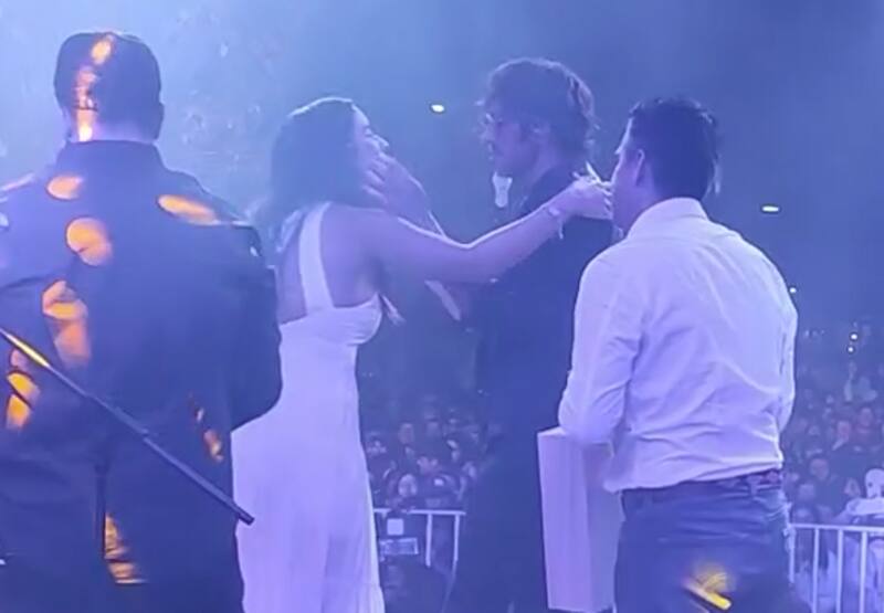 Melina Noto y Koko Stamabuk en el festival de la vendimia.