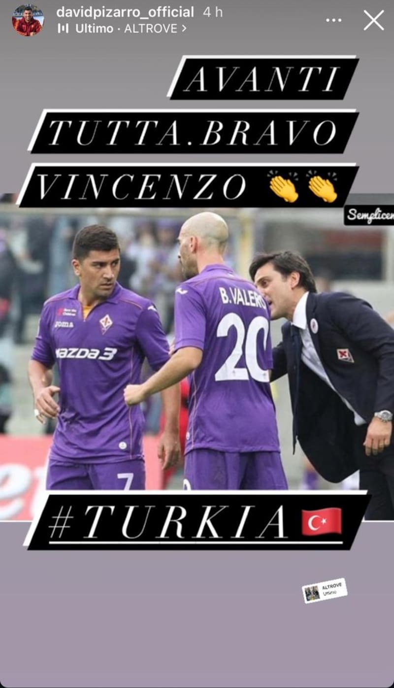 David Pizarro y su mensaje para el DT, Vincenzo Montella.