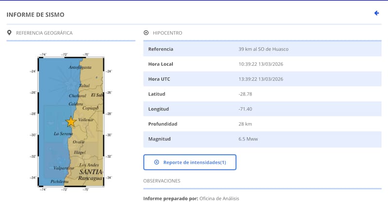Esta es la información entregada por el Centro Sismológico Nacional. Foto: CSN