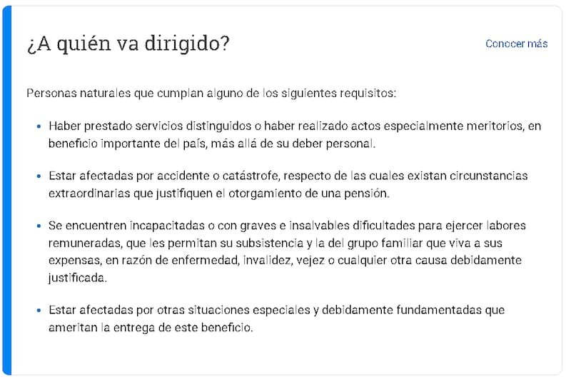 Requisitos para recibir el beneficio.