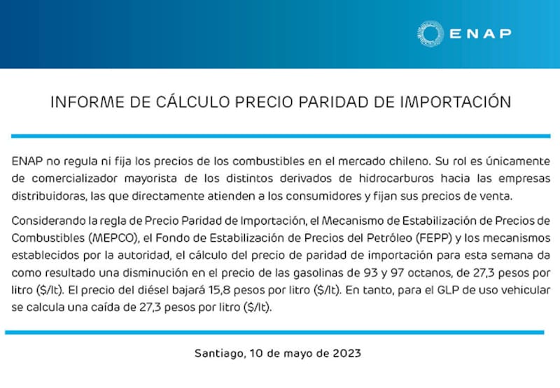 Revisa las variaciones que tendrán los precios de las bencinas desde este miércoles. Créditos: ENAP.