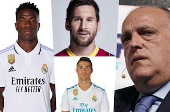 ¡Fail! Presidente de La Liga defiende a Vinicius recordando insultos contra Messi y Cristiano