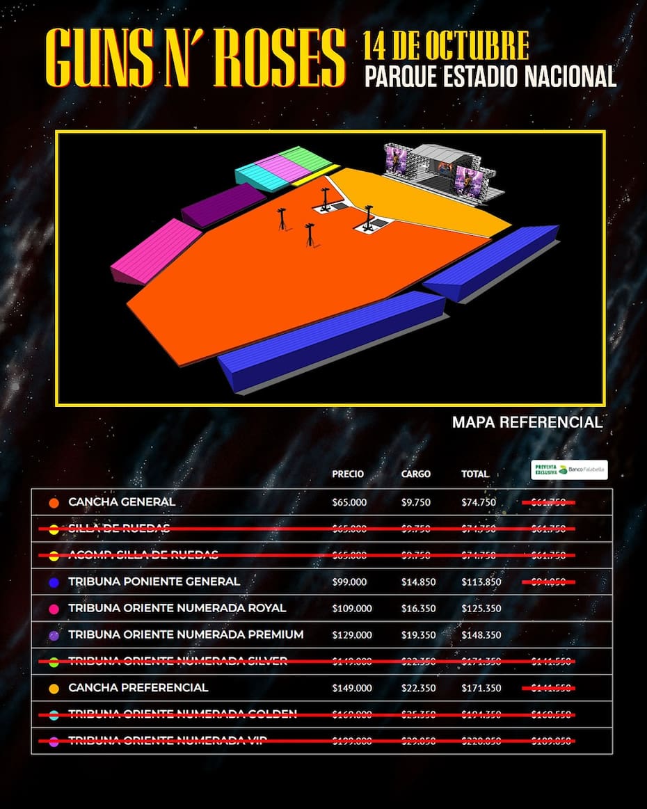 Mapa con las ubicaciones disponibles para el concierto.