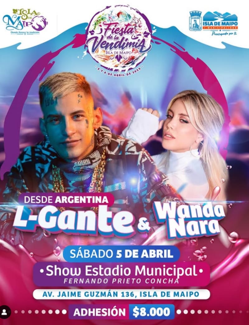 La argentina y L-Gante darán un show en Isla de Maipo.