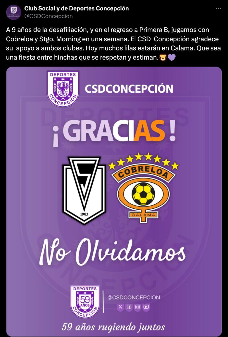 Comunicado en redes sociales de Deportes Concepción.