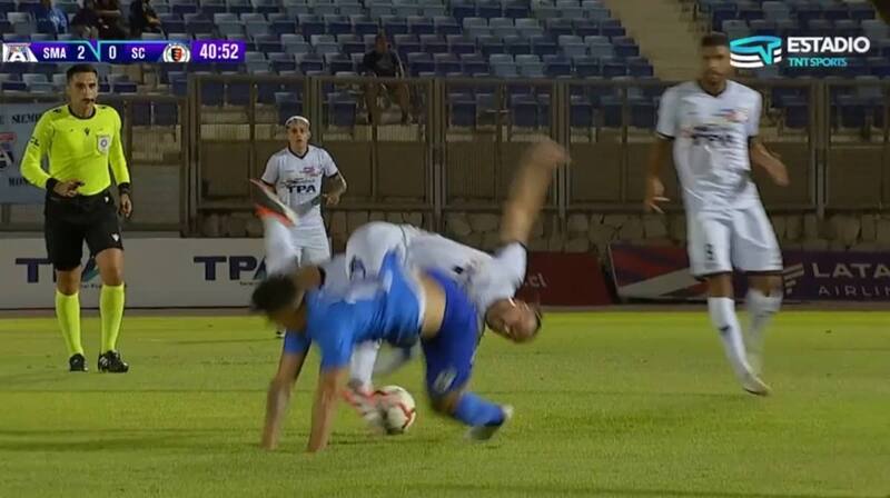 Así fue la brutal lesión de Felipe Báez. Foto: Primera B Chile.