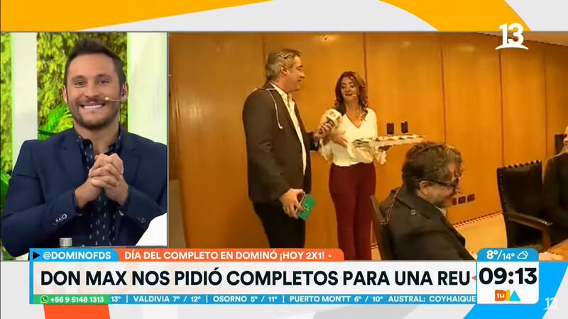 Priscilla Vargas y José Luis Repenning regalando completos a Max Luksic