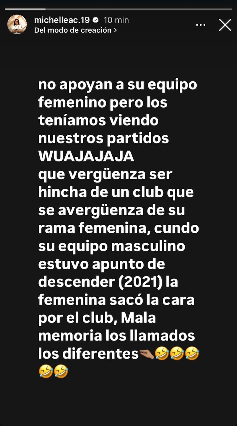 Y su post en su historia de Instagram. Foto: Captura @michelleac.19