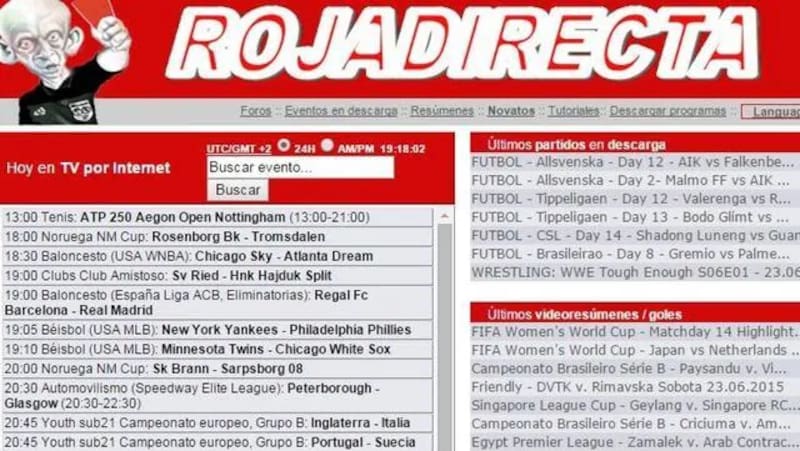 Así se veía la recordada página que retransmitía, ilegalmente, distintos partidos de fútbol y otros deportes.