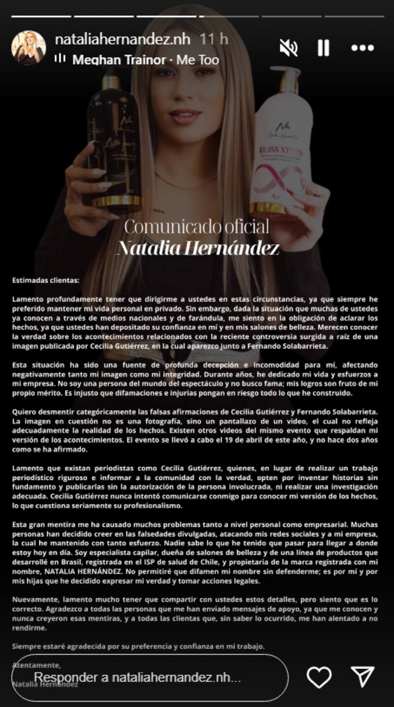 Natalia Hernández anunció acciones legales.