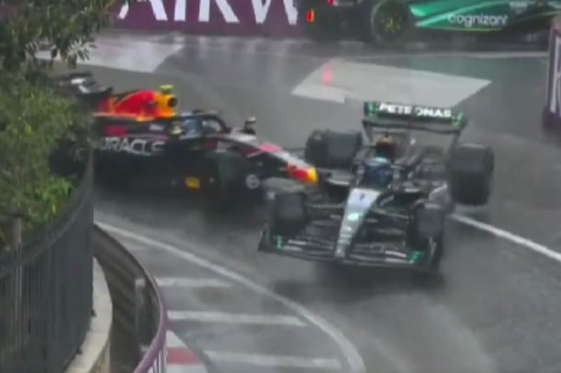Checo Pérez impacto a George Russell en la vuelta 55