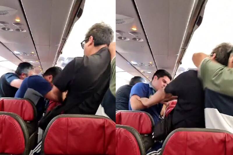 Los pasajeros comenzaron a golpear a personal de seguridad aeroportuaria en Antofagasta. Crédito: Capturas de video Twitter @Sebasti35186761