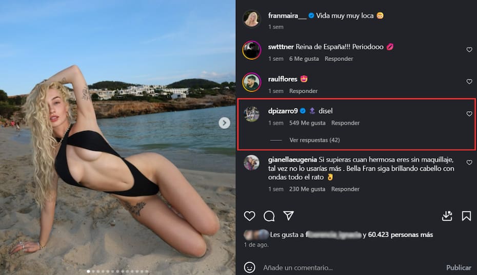 El deportista no dudó en dejarle un coqueto comentario a la cantante en sus redes sociales. Créditos: Instagram.