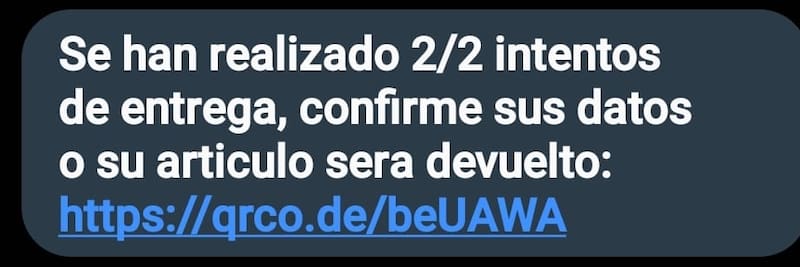 Este es el mensaje que llega a tu teléfono.