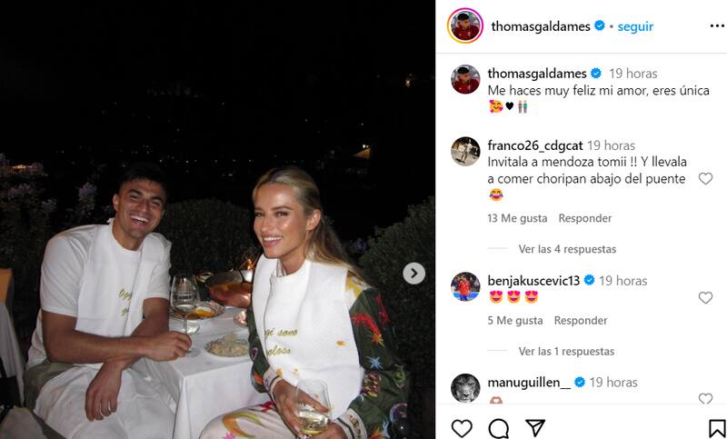 Thomas Galdames junto a Giovanna Goglino en Instagram