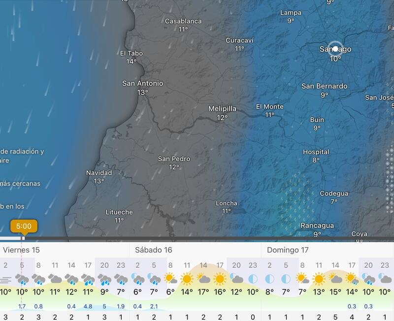 La aplicación entregó su pronóstico de lluvias para este viernes en la RM.