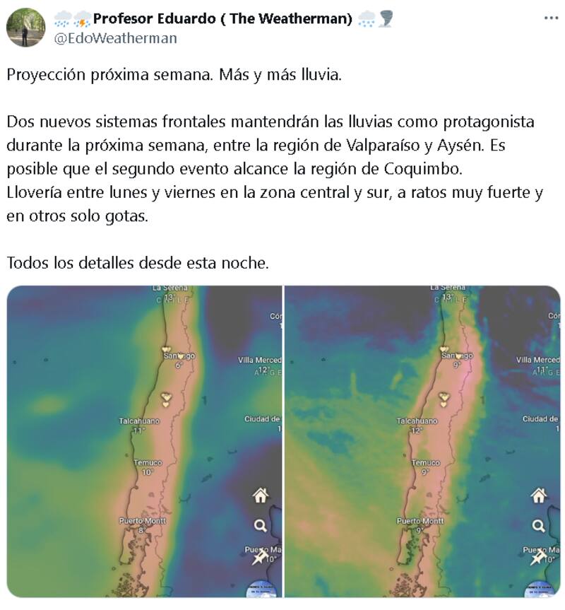 Nuevos sistemas frontales para la semana que viene.