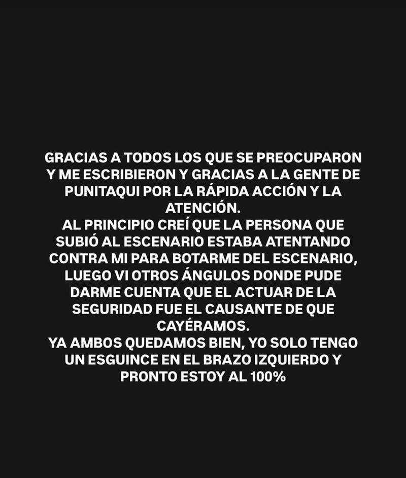 El cantante se refirió al accidente en Punitaqui.