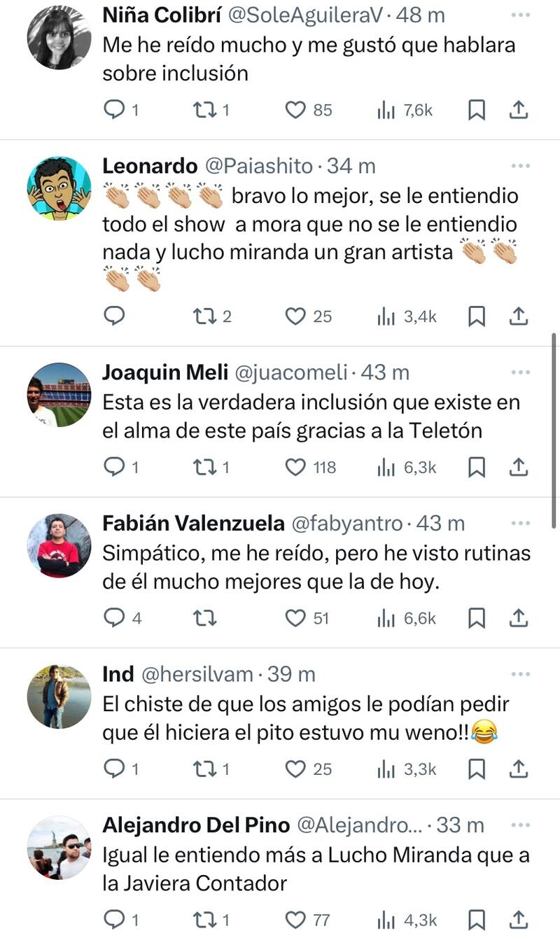 Las reacciones que dejó Lucho Miranda en la red social X.