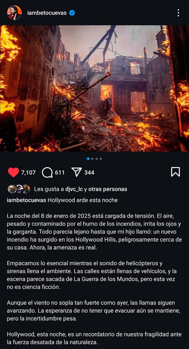 en Instagram: "Aunque el viento no sopla tan fuerte como ayer, las llamas siguen avanzando".