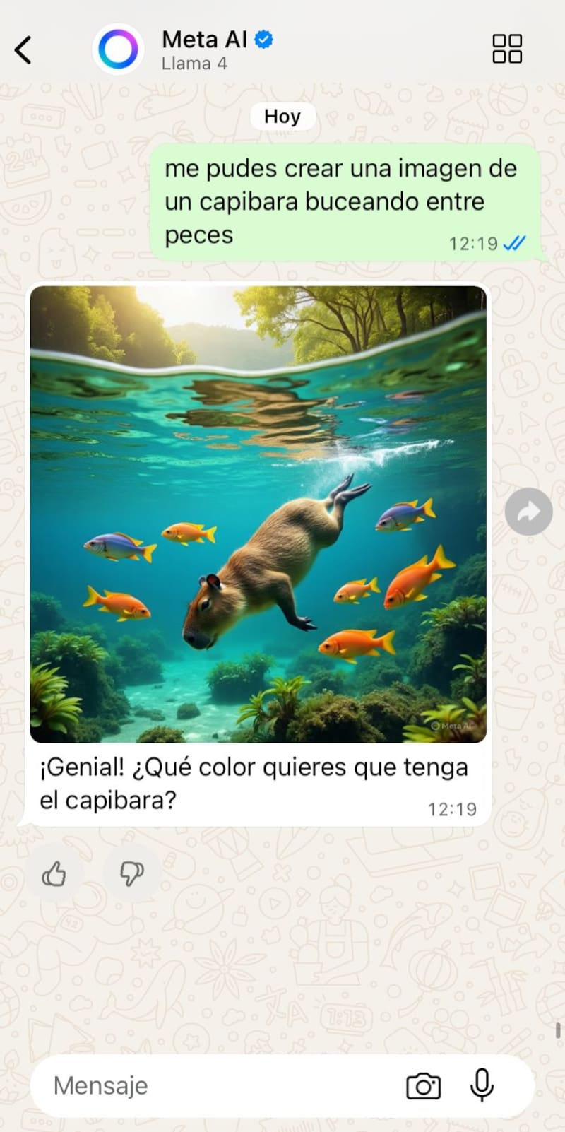Así puedes pedirle a Meta AI que te cree una imagen de capibara.