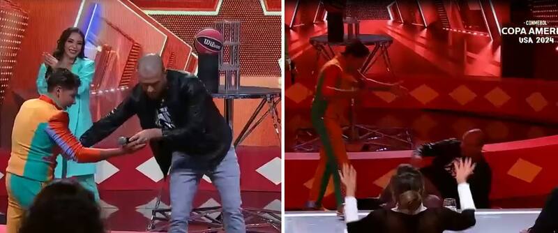 Julián Elfenbein se cayó intentando hacer equilibrio. Créditos: Pantallazo CHV